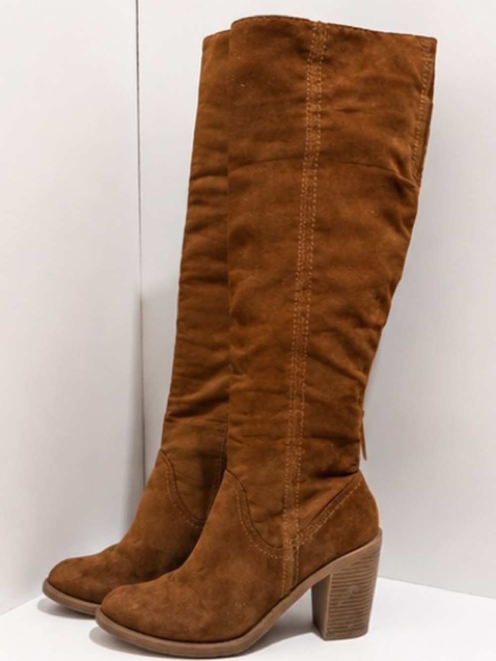 DV by Dolce Vita Chestnut Brown Suede Over-the-Knee Block Heel Boots